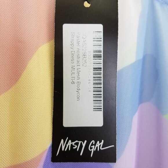 Nasty Gal Bodycon Dress 2 XS Mini Mesh Abstract Pastel Print Strappy Stretch NEW - Picture 11 of 16
